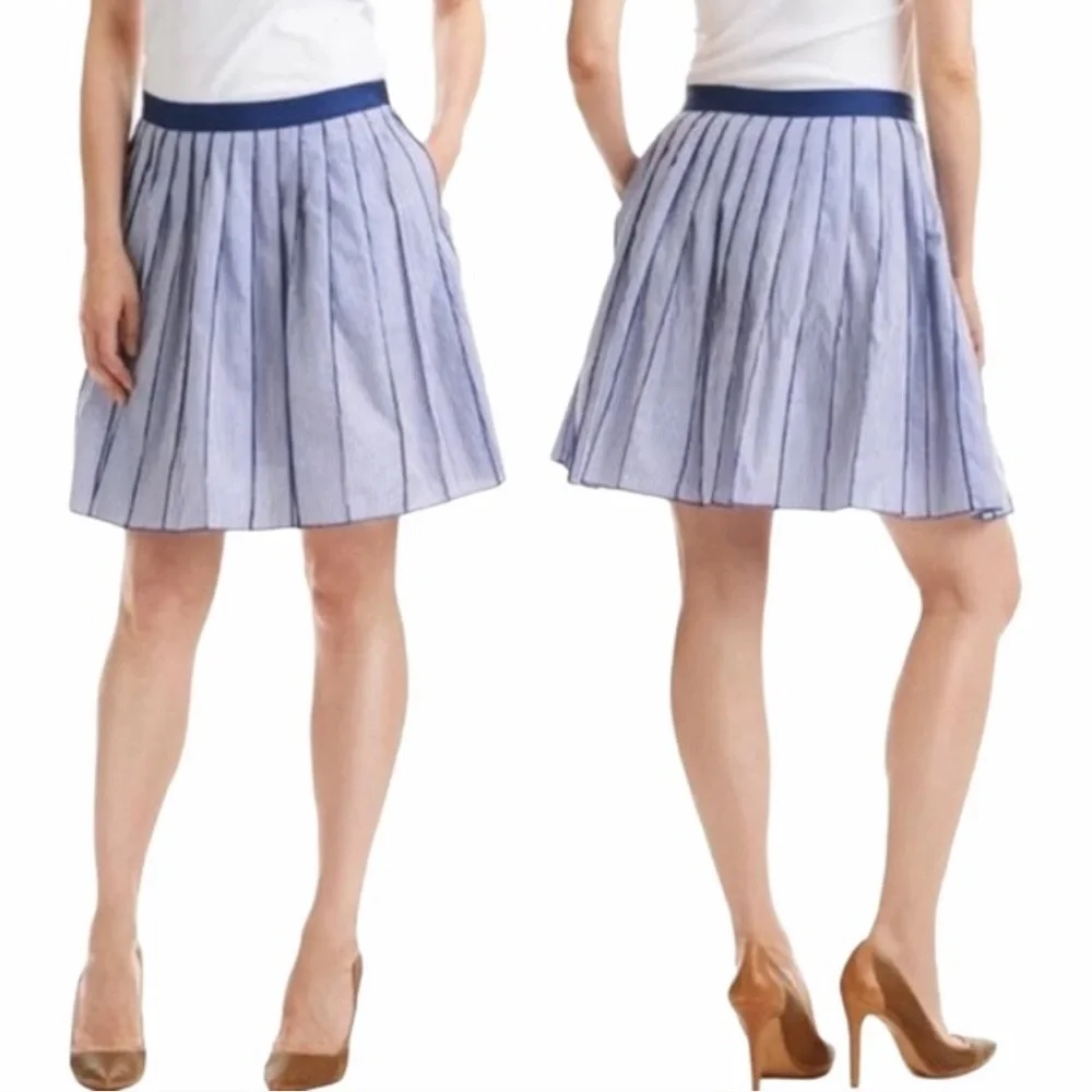 NWT Vineyard Vines Poplin Stripe Pleated Skirt in Spinnaker - Picture 9 of 10